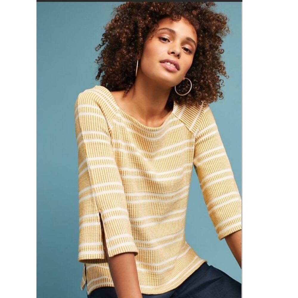 Anthropologie Postmark Mustard Yellow Striped Flared Sleeve Top